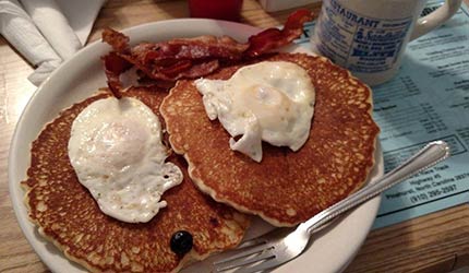 Pancakes and eggs at The Track Restaurant